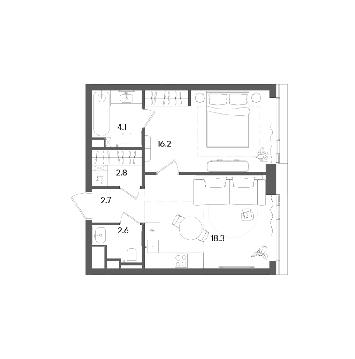 Планировка — СТОУН Грэйн, 2-комн., 47 м²