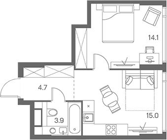 Планировка — ЛОТ от Аквилон, 2-комн., 38 м²