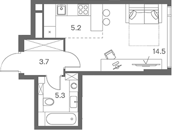 Планировка — ЛОТ от Аквилон, Студия, 29 м²