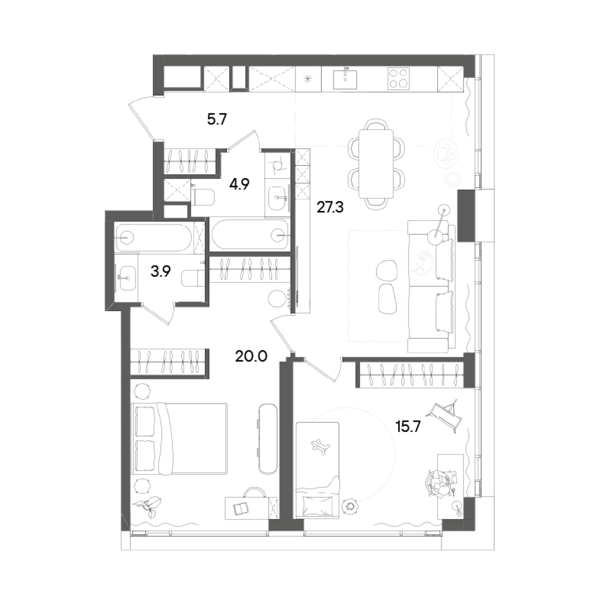 Планировка — СТОУН Грэйн, 3-комн., 78 м²