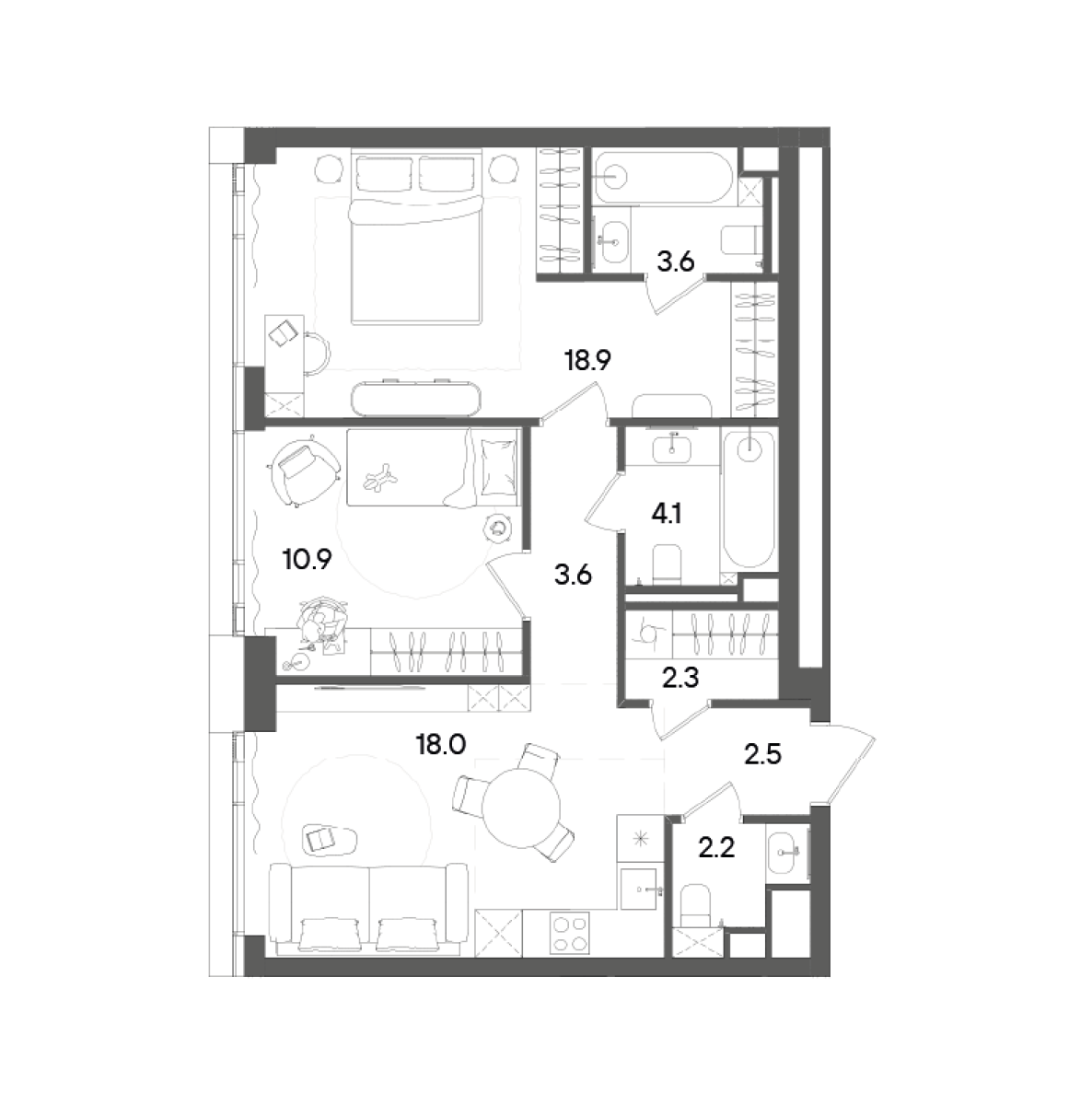 Планировка — СТОУН Грэйн, 3-комн., 67 м²