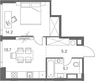 Планировка — ЛОТ от Аквилон, 1-комн., 38 м²