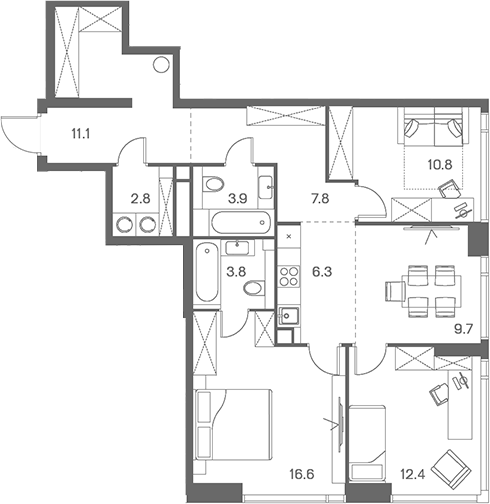 Планировка — ЛОТ от Аквилон, 4-комн., 85 м²