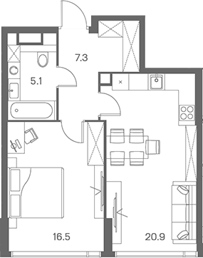 Планировка — ЛОТ от Аквилон, 2-комн., 50 м²