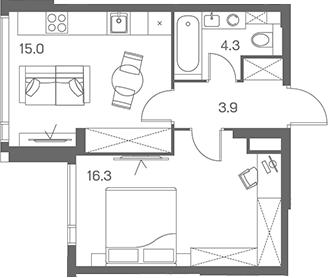 Планировка — ЛОТ от Аквилон, 1-комн., 40 м²