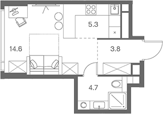 Планировка — ЛОТ от Аквилон, Студия, 28 м²