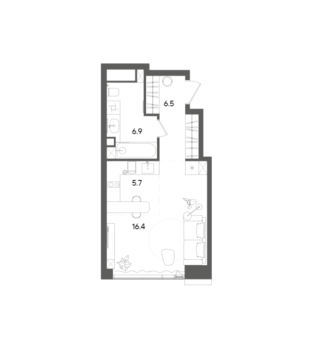 Планировка — СТОУН Грэйн, Студия, 36 м²