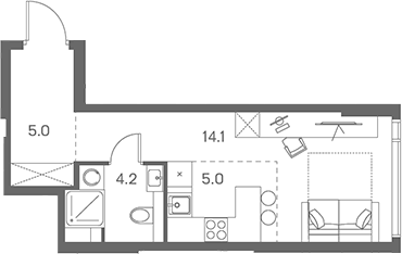 Планировка — ЛОТ от Аквилон, Студия, 28 м²