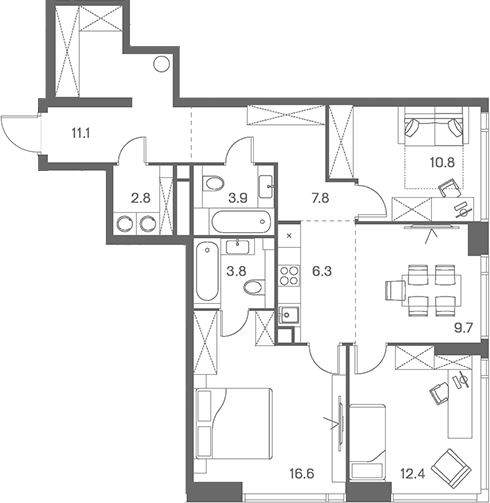 Планировка — ЛОТ от Аквилон, 4-комн., 85 м²