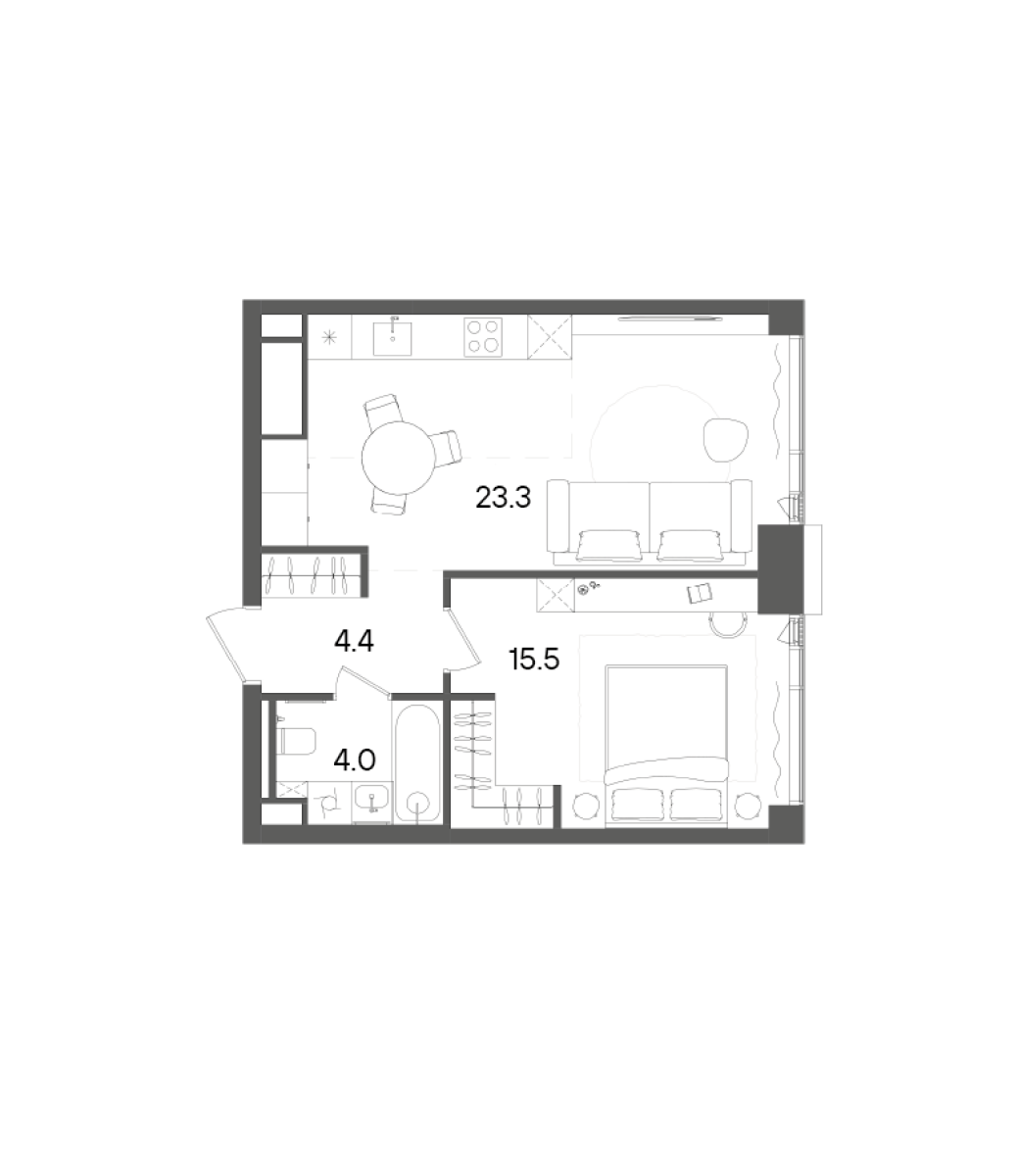 Планировка — СТОУН Грэйн, 2-комн., 47 м²