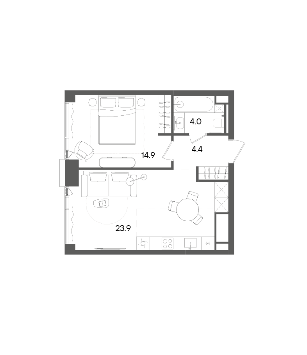 Планировка — СТОУН Грэйн, 2-комн., 47 м²
