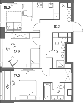 Планировка — ЛОТ от Аквилон, 2-комн., 65 м²