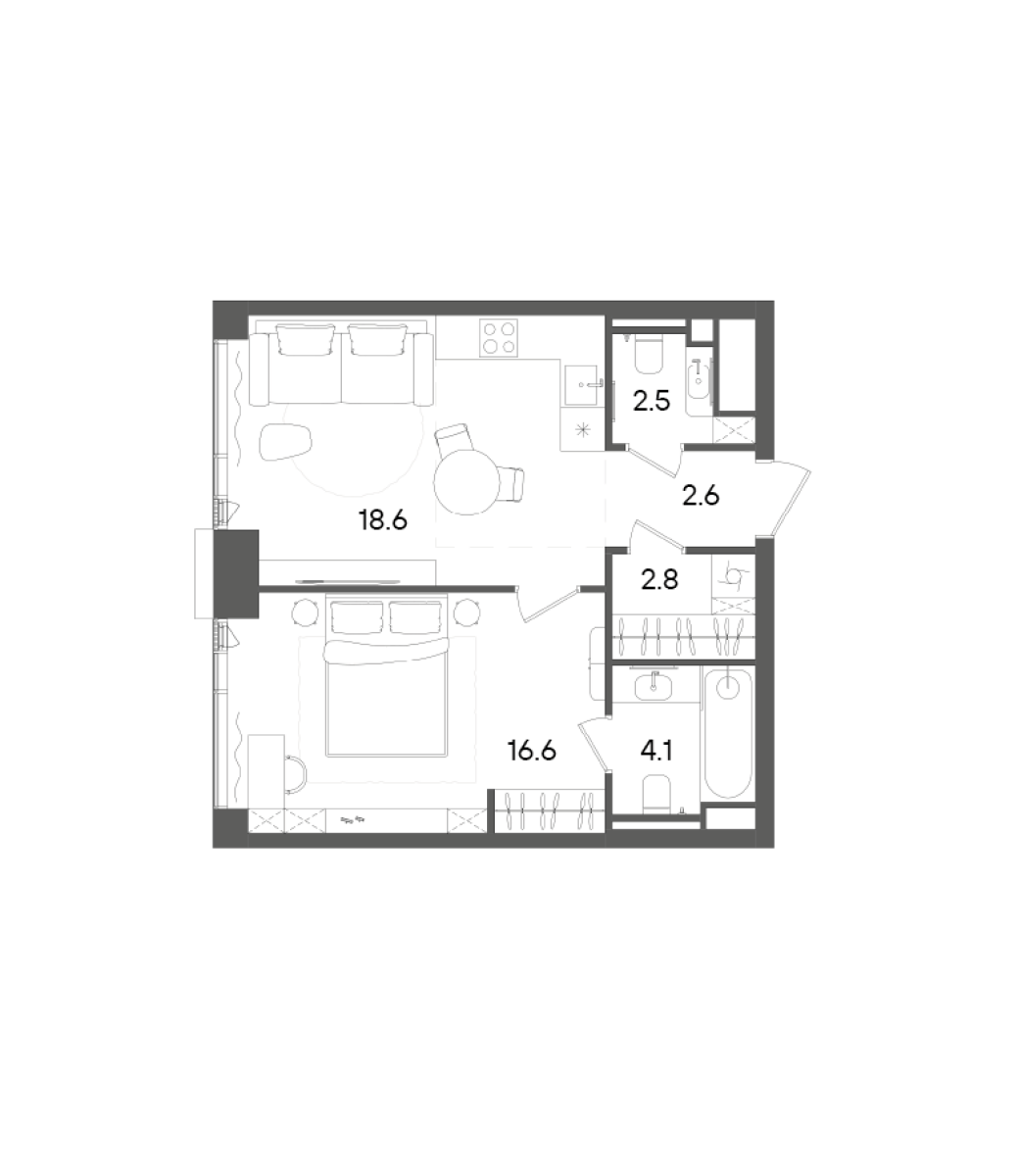 Планировка — СТОУН Грэйн, 2-комн., 47 м²