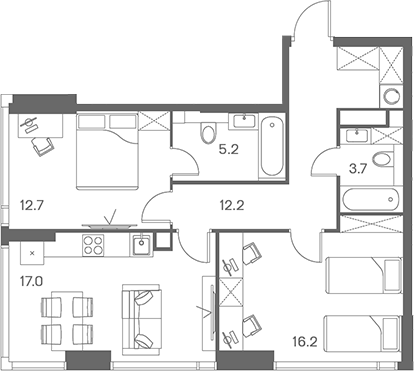 Планировка — ЛОТ от Аквилон, 3-комн., 67 м²