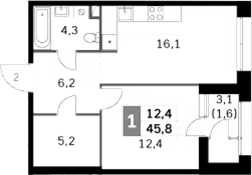 Планировка — Sky Garden, 2-комн., 44 м²