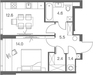 Планировка — ЛОТ от Аквилон, 1-комн., 41 м²