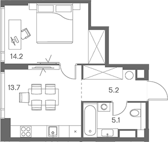 Планировка — ЛОТ от Аквилон, 1-комн., 38 м²