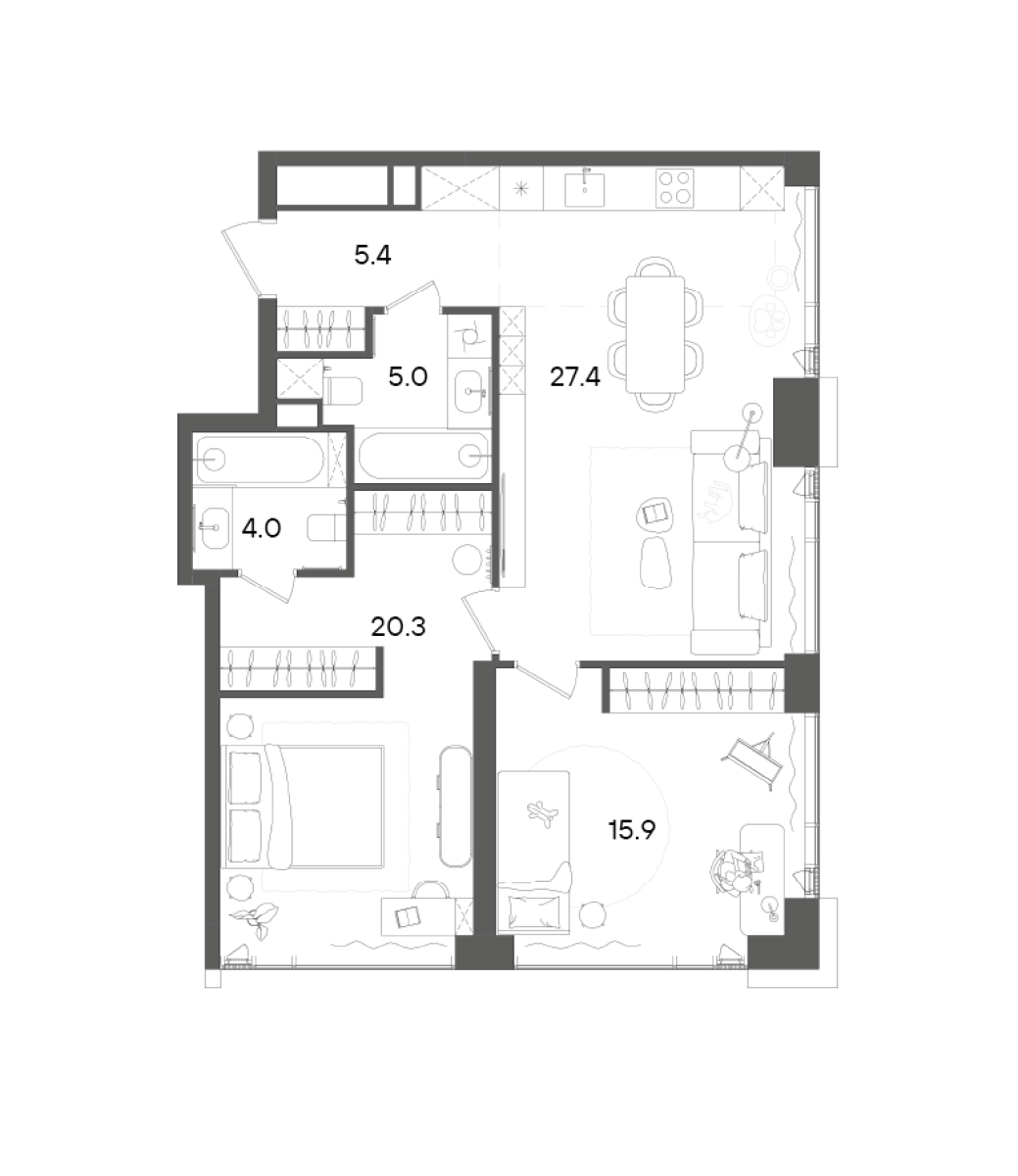 Планировка — СТОУН Грэйн, 3-комн., 78 м²