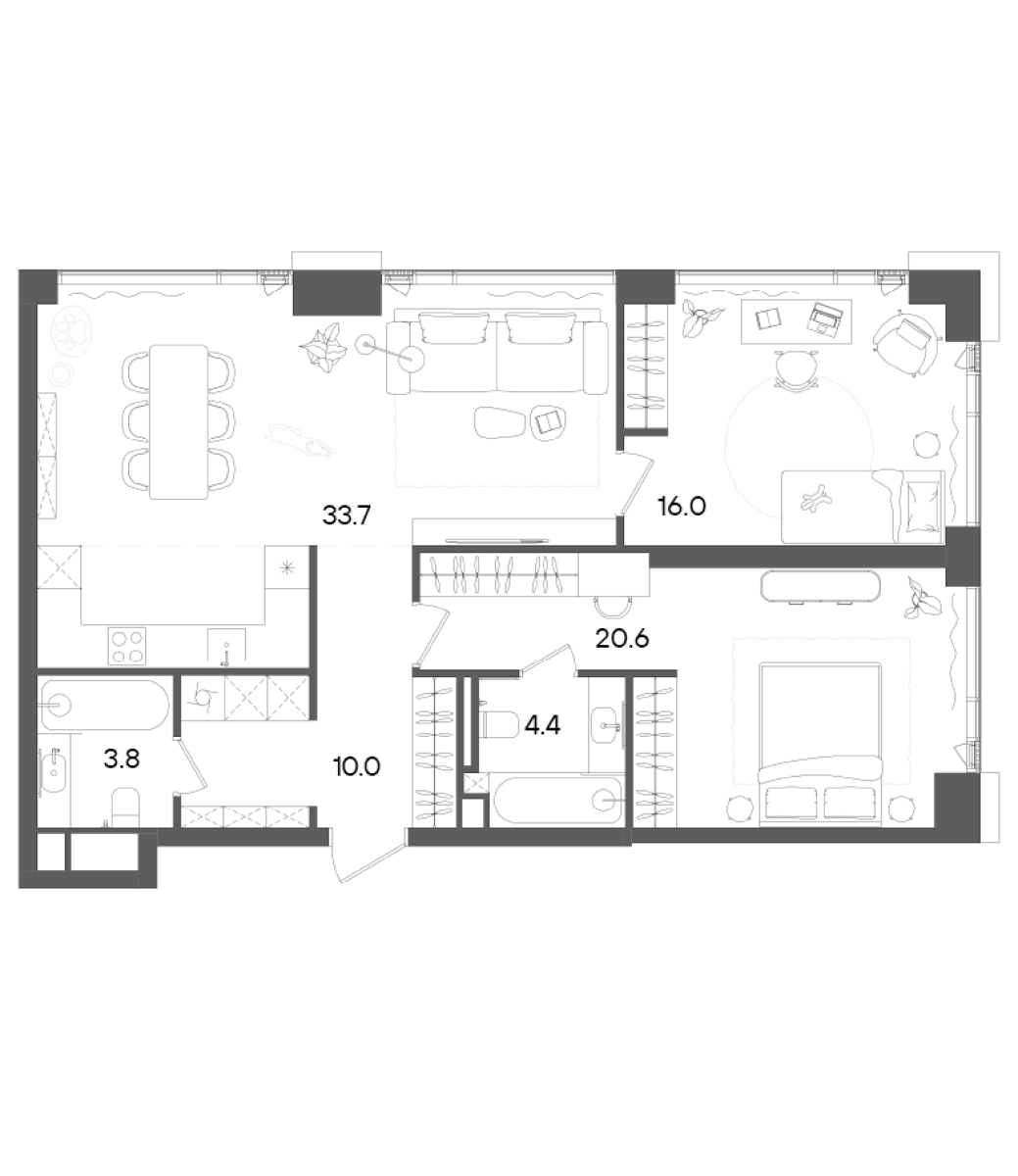 Планировка — СТОУН Грэйн, 3-комн., 89 м²