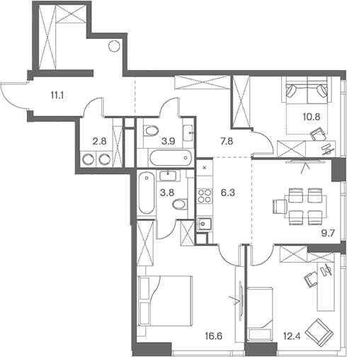 Планировка — ЛОТ от Аквилон, 4-комн., 85 м²