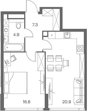 Планировка — ЛОТ от Аквилон, 2-комн., 50 м²