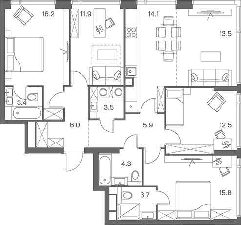 Планировка — ЛОТ от Аквилон, 5-комн., 111 м²