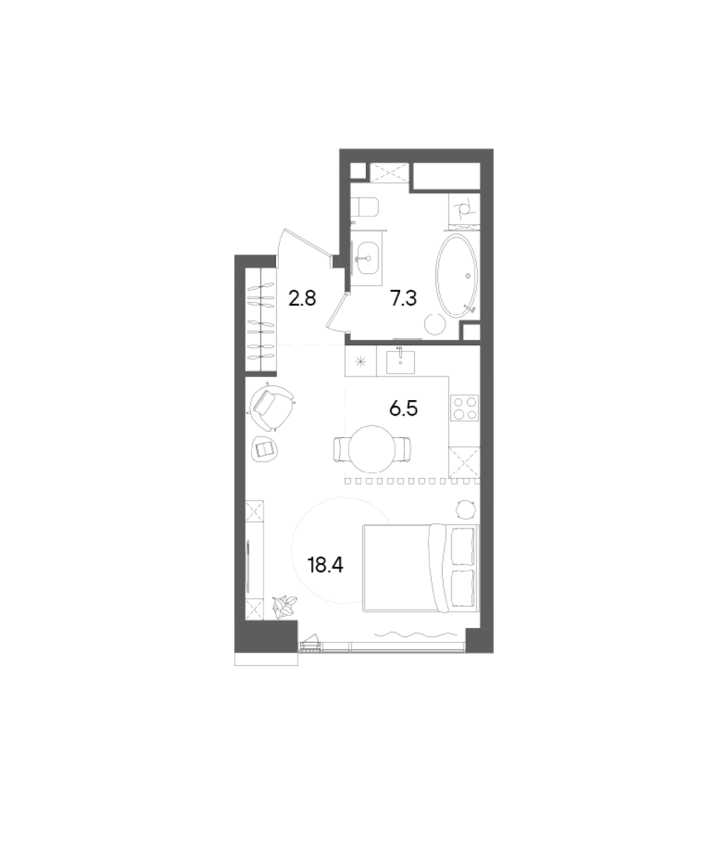 Планировка — СТОУН Грэйн, Студия, 35 м²