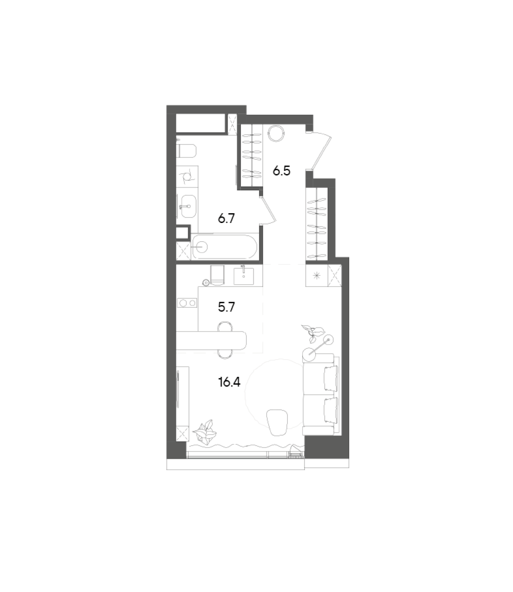 Планировка — СТОУН Грэйн, Студия, 35 м²