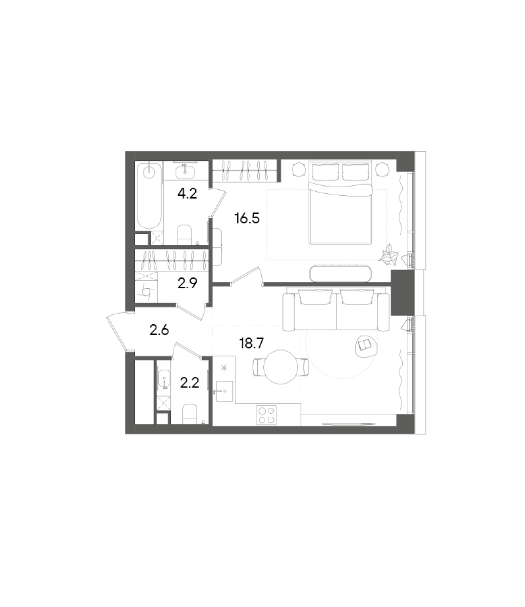 Планировка — СТОУН Грэйн, 2-комн., 47 м²