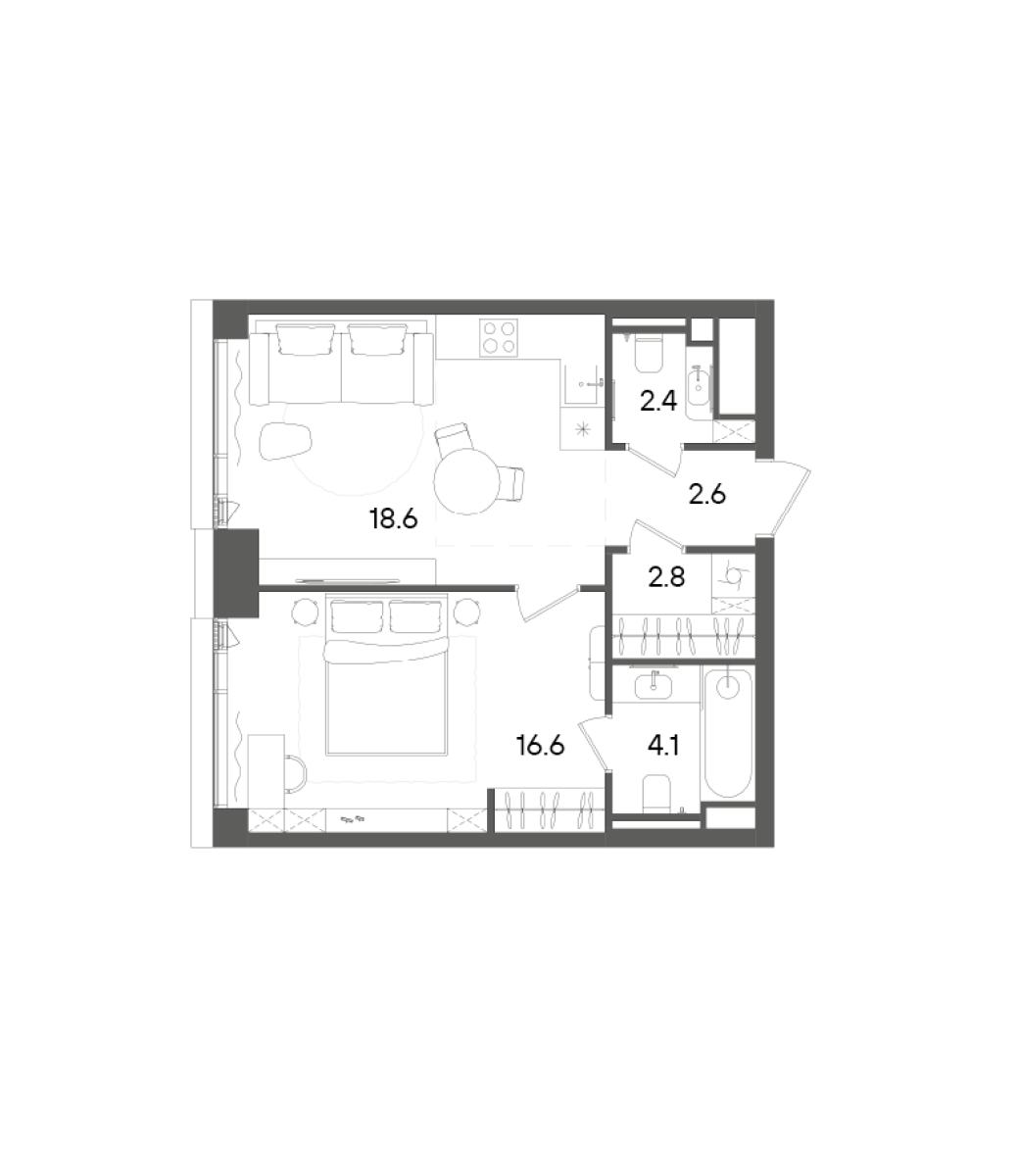 Планировка — СТОУН Грэйн, 2-комн., 47 м²