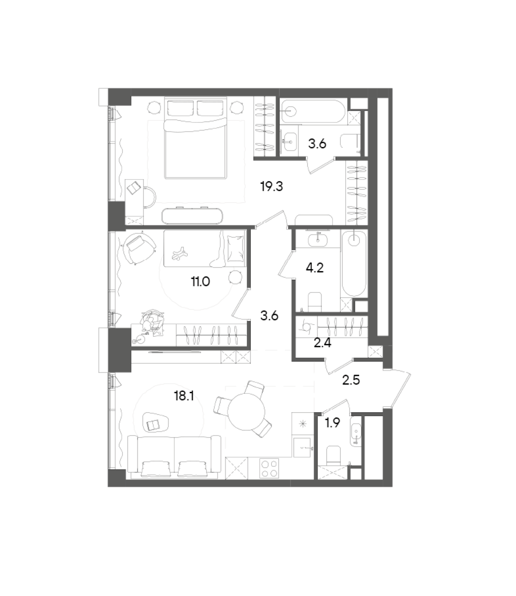 Планировка — СТОУН Грэйн, 3-комн., 67 м²