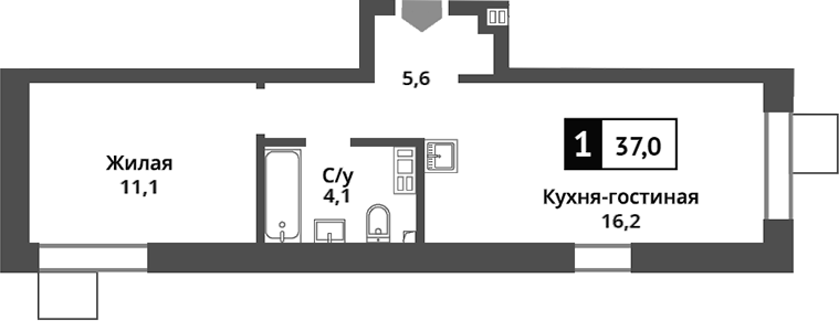 Планировка — Никольский квартал Отрада, 2-комн., 37 м²