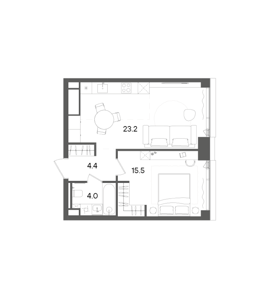 Планировка — СТОУН Грэйн, 2-комн., 47 м²