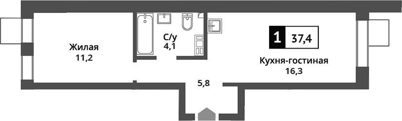 Планировка — Никольский квартал Отрада, 2-комн., 37 м²