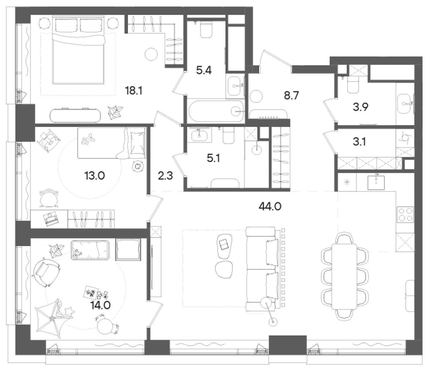 Планировка — СТОУН Грэйн, 4-комн., 118 м²