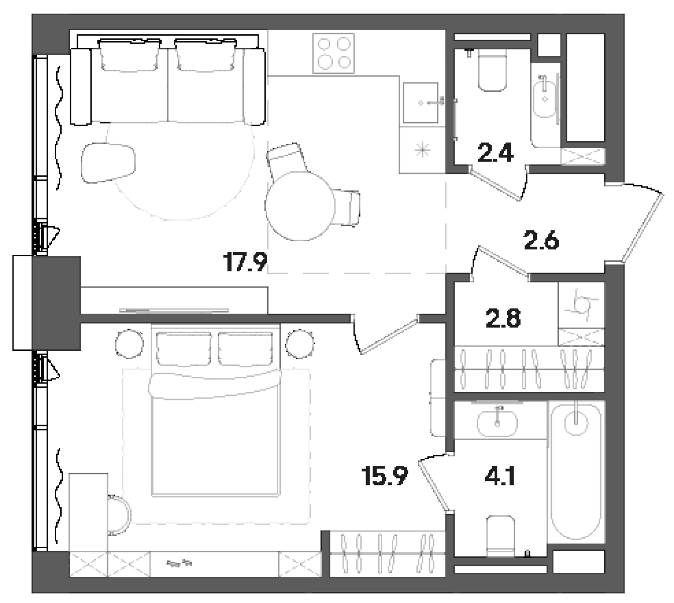 Планировка — СТОУН Грэйн, 2-комн., 47 м²