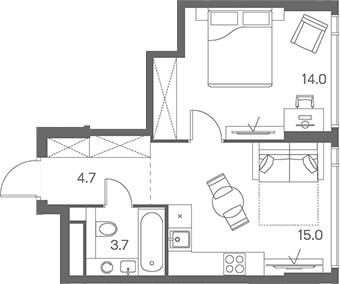 Планировка — ЛОТ от Аквилон, 2-комн., 37 м²