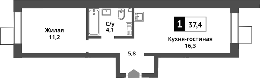 Планировка — Никольский квартал Отрада, 2-комн., 37 м²