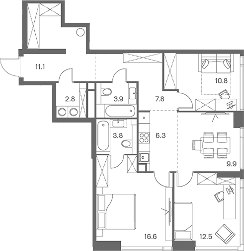 Планировка — ЛОТ от Аквилон, 4-комн., 86 м²