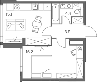 Планировка — ЛОТ от Аквилон, 1-комн., 40 м²