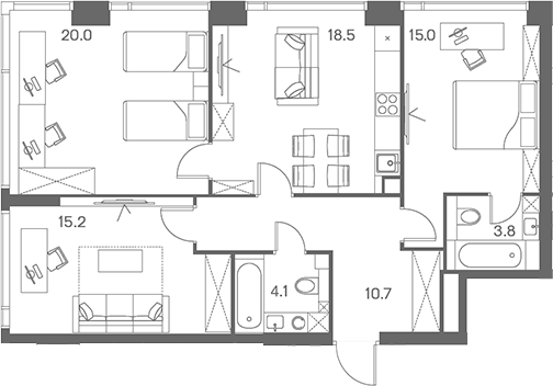 Планировка — ЛОТ от Аквилон, 4-комн., 87 м²