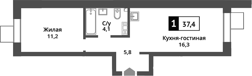 Планировка — Никольский квартал Отрада, 2-комн., 37 м²