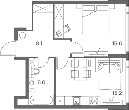 Планировка — ЛОТ от Аквилон, 1-комн., 45 м²