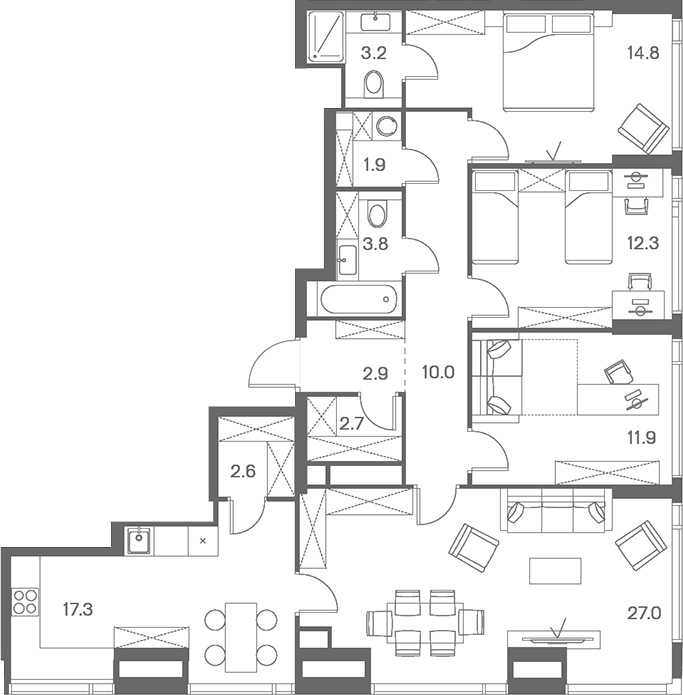 Планировка — ЛОТ от Аквилон, 4-комн., 110 м²