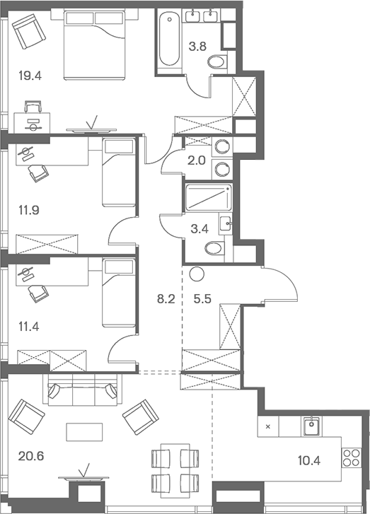 Планировка — ЛОТ от Аквилон, 4-комн., 97 м²