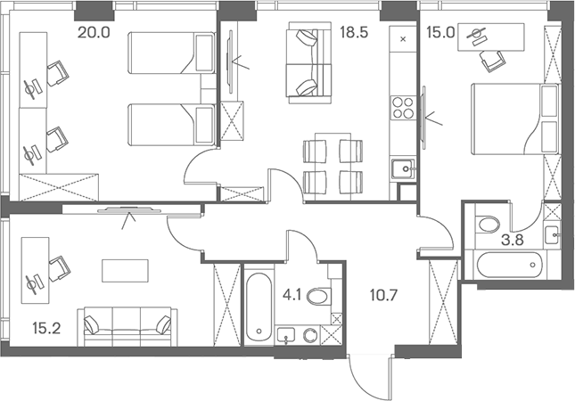 Планировка — ЛОТ от Аквилон, 4-комн., 87 м²