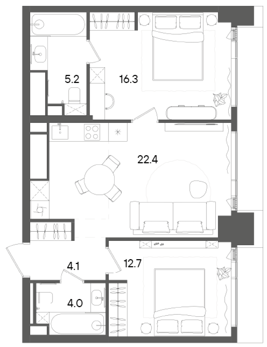 Планировка — СТОУН Грэйн, 3-комн., 65 м²