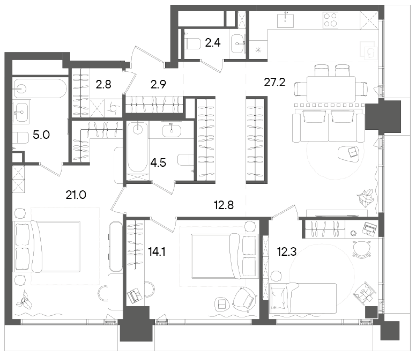 Планировка — СТОУН Грэйн, 4-комн., 105 м²