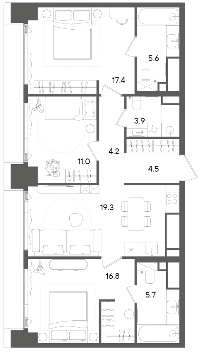 Планировка — СТОУН Грэйн, 4-комн., 88 м²