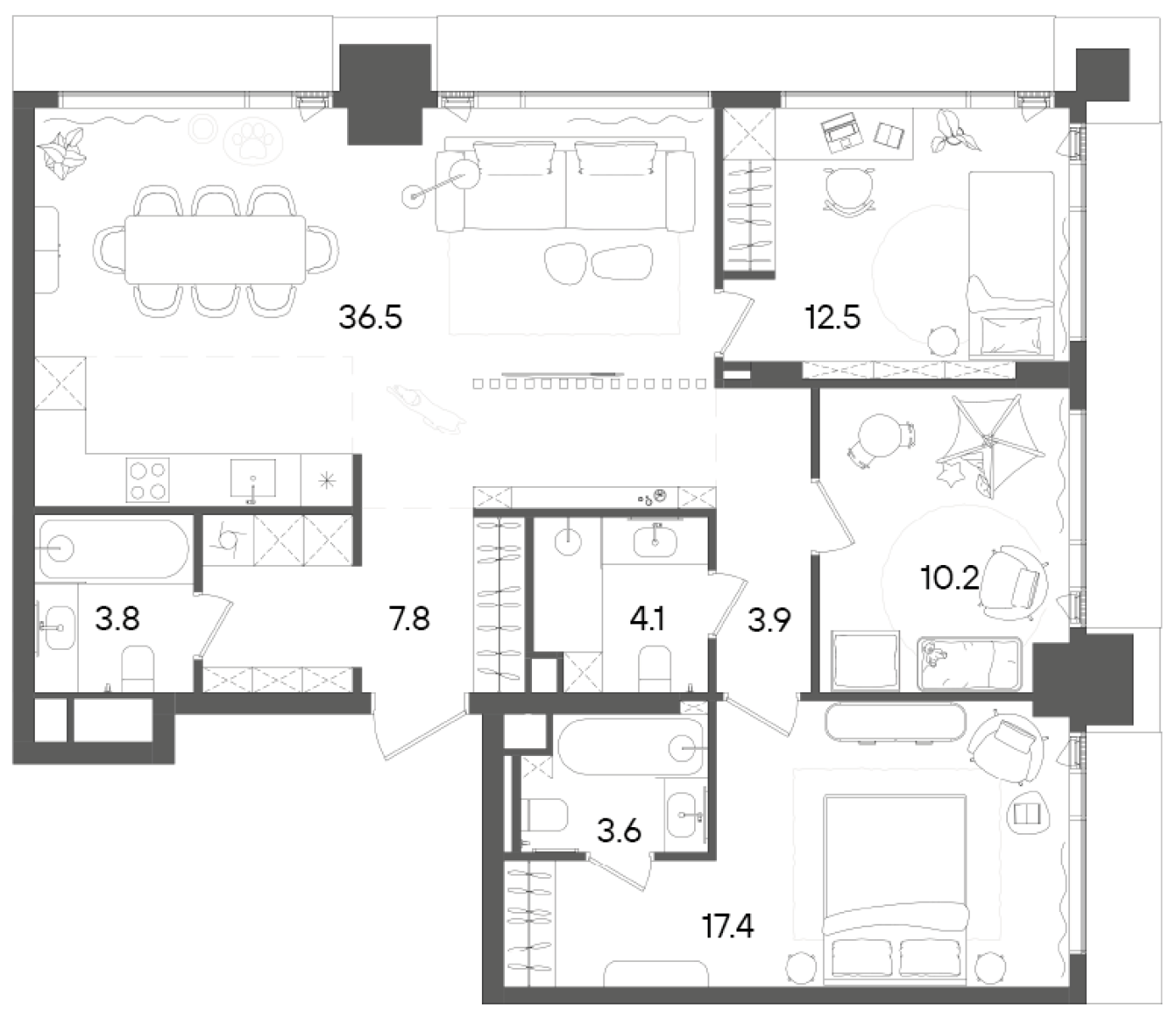 Планировка — СТОУН Грэйн, 4-комн., 100 м²